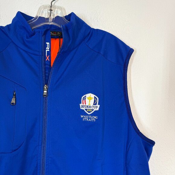 Ralph Lauren RLX Vest Mens Large Golf Blue Orange Zip Performance Ryder Cup 2020 - Picture 5 of 13